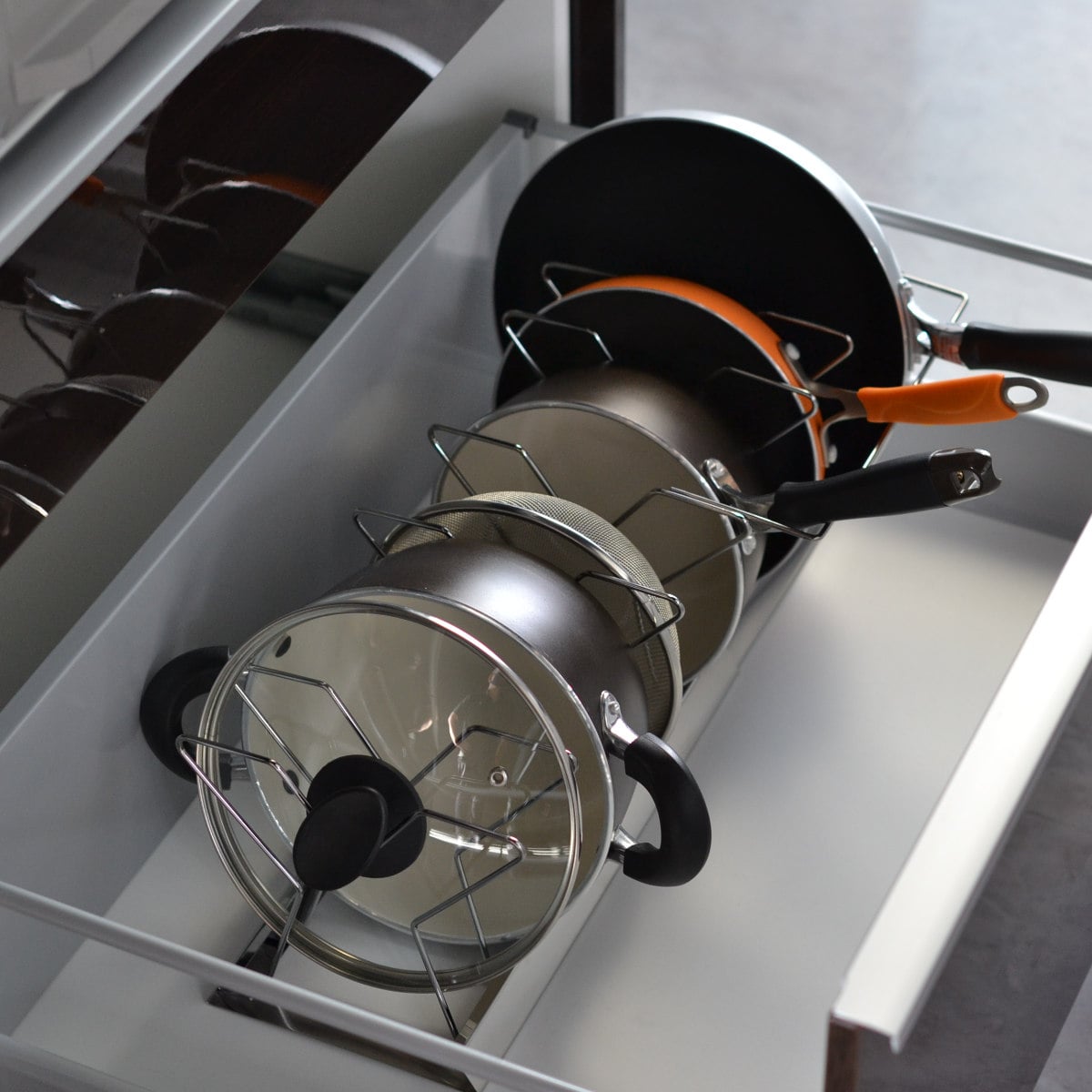 フライパンラック シンク下鍋・フライパン収納ラック bws SELECTION 幅37.5~65cm ( 日本製 ステンレス ビーワースセレクション シンク下収納 シンク収納 フライパン収納 鍋収納 シンク下収納ラック )