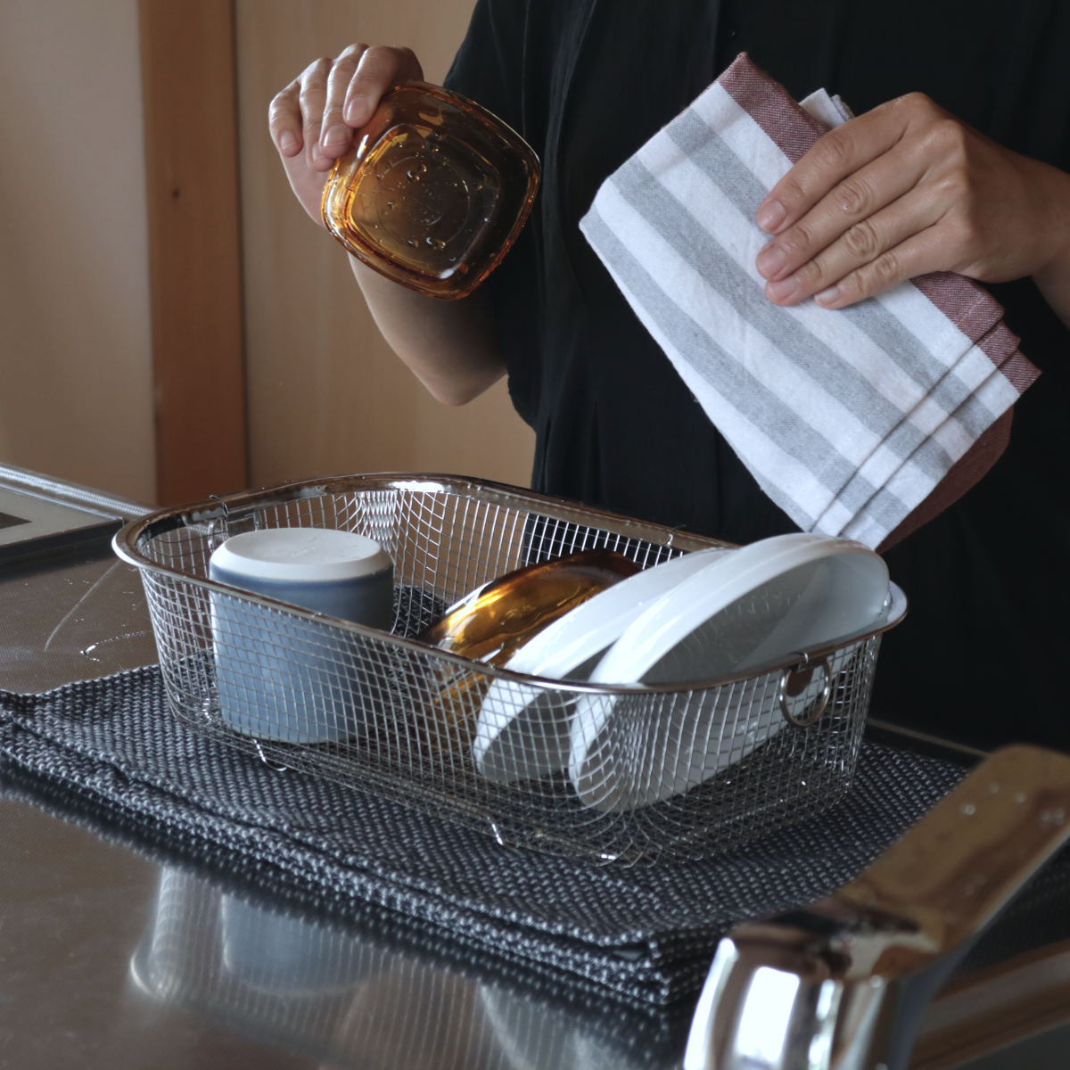 ビーワーススタイル すっきり暮らす水切りかご 深型 ( 水切りラック 日本製 ステンレス 水切りかご 水切りカゴ シンク上 水切り 燕三条 食洗機対応 水切りバスケット ざる ザル コンパクト スリム 水切り籠 )