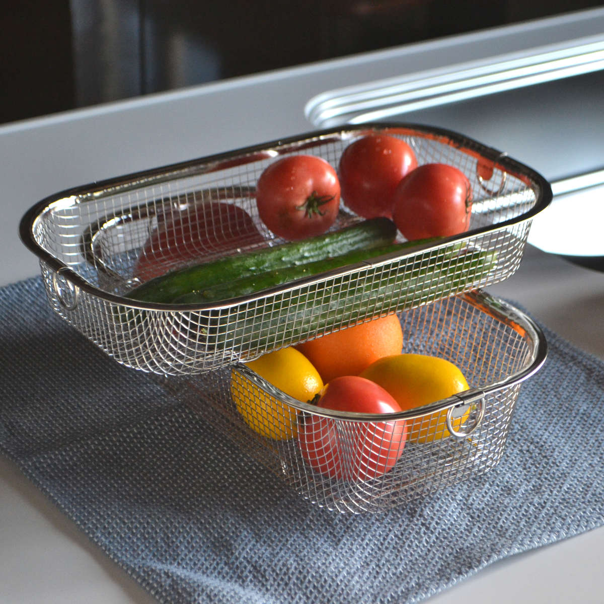 ビーワーススタイル すっきり暮らす水切りかご 浅深セット ( 水切りラック 日本製 ステンレス 水切りかご 水切りカゴ 水切り シンク上 燕三条 食洗機対応 水切りバスケット ざる ザル コンパクト 水切り籠 )