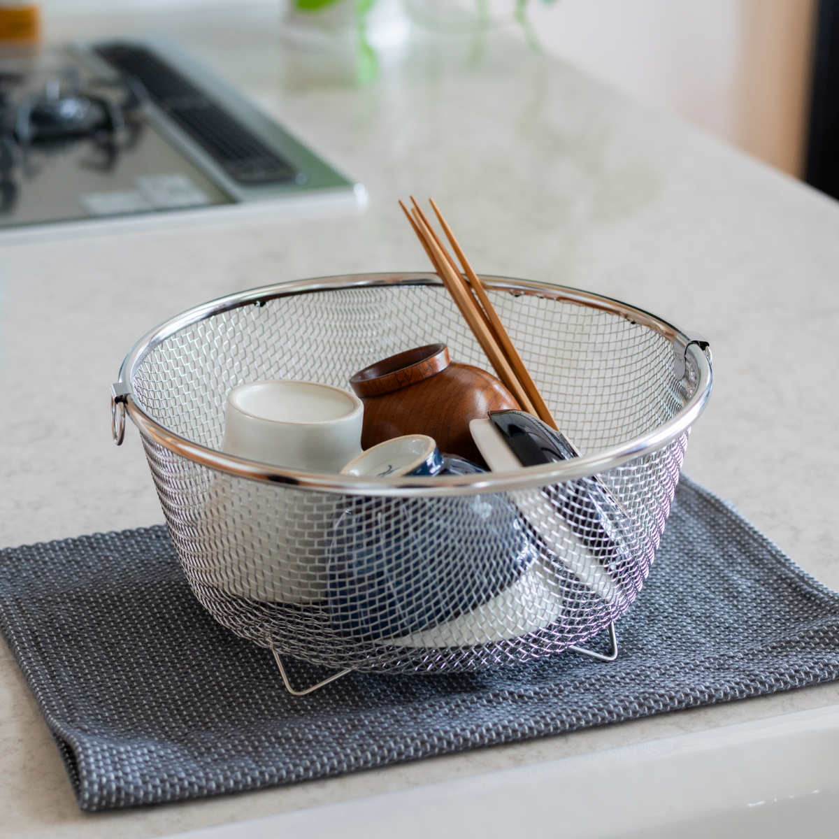 ビーワーススタイル すっきり暮らす水切りかご まるい 深型 ( 水切りラック 日本製 ステンレス 水切りかご 水切りカゴ 水切り シンク上 丸 丸型 燕三条 食洗機対応 水切りバスケット ざる ザル コンパクト )