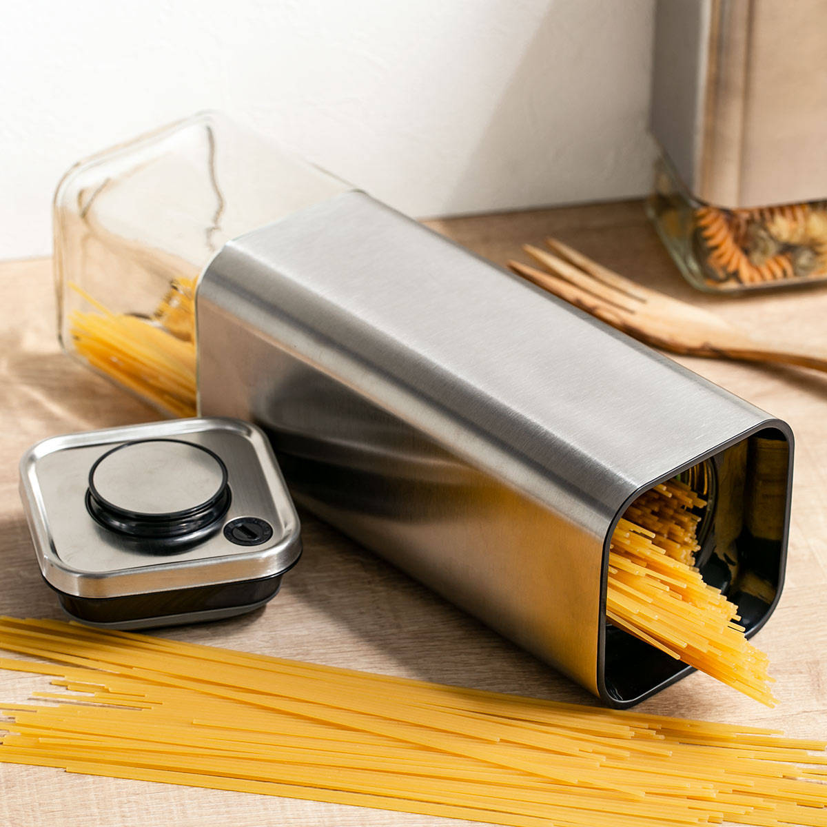 ダルトン 保存容器 2L 角型 キューブジャー ウィズ リッド L ガラス製 ( DULTON キャニスター ストッカー ガラス容器 ステンレス ワンタッチ パスタケース 保存 容器 ガラスジャー 保存瓶 フードストッカー ガラス おしゃれ )