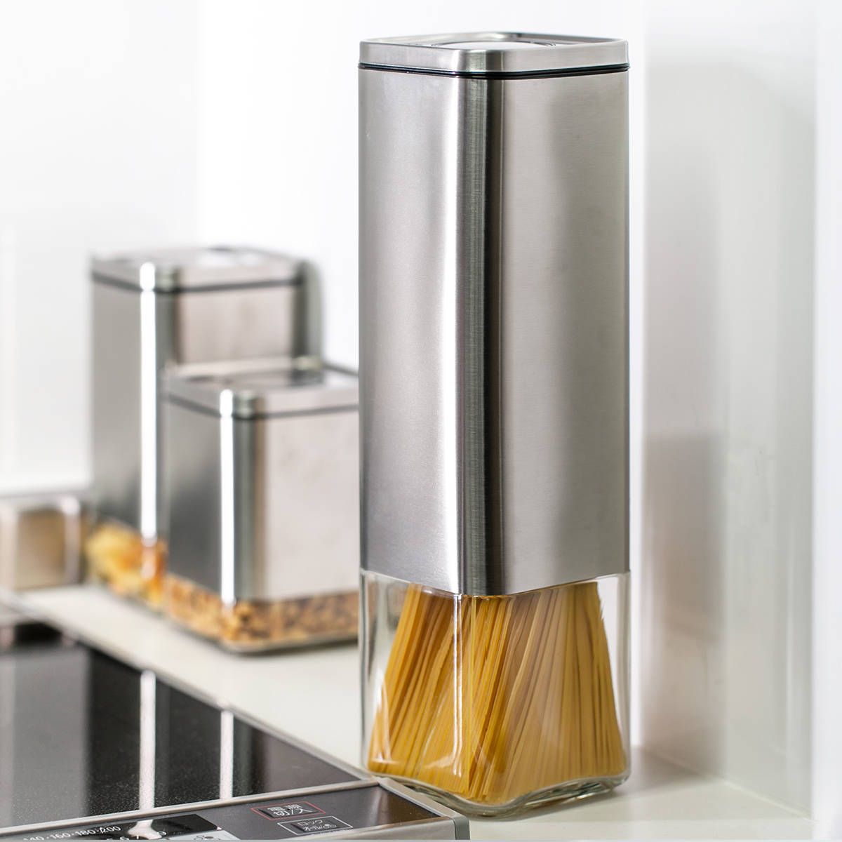 ダルトン 保存容器 2L 角型 キューブジャー ウィズ リッド L ガラス製 ( DULTON キャニスター ストッカー ガラス容器 ステンレス ワンタッチ パスタケース 保存 容器 ガラスジャー 保存瓶 フードストッカー ガラス おしゃれ )