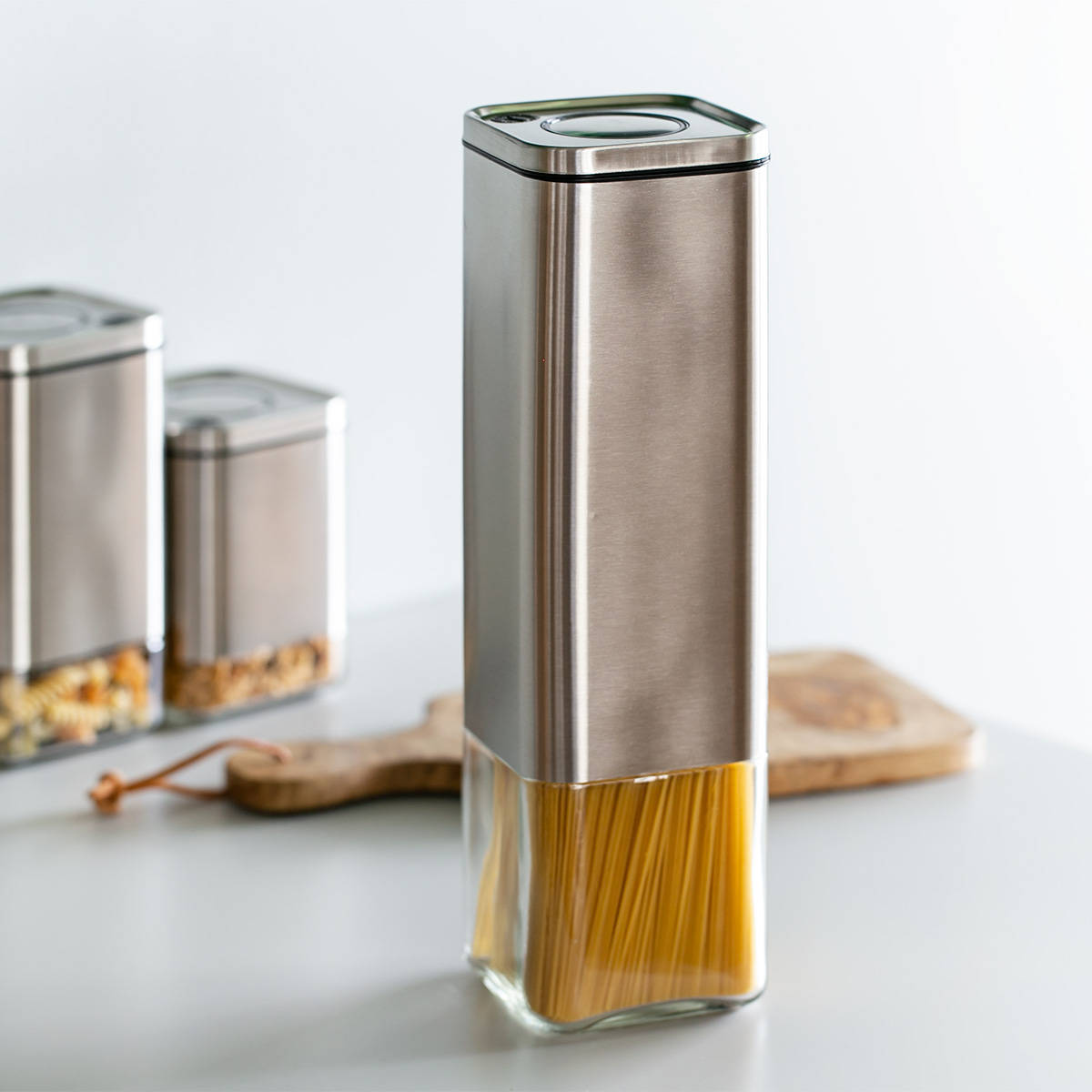 ダルトン 保存容器 2L 角型 キューブジャー ウィズ リッド L ガラス製 ( DULTON キャニスター ストッカー ガラス容器 ステンレス ワンタッチ パスタケース 保存 容器 ガラスジャー 保存瓶 フードストッカー ガラス おしゃれ )