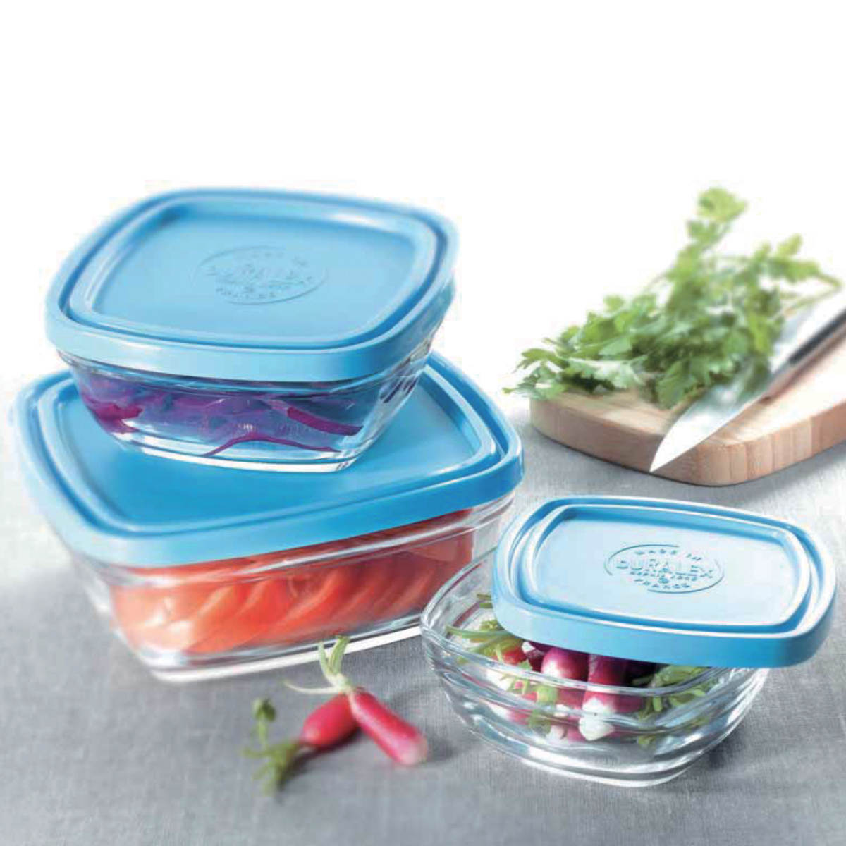 DURALEX デュラレックス カレボウル 300ml 蓋付き ( 保存容器 電子レンジ対応 食洗機対応 ガラス 強化ガラス スタッキング 角型 食品保存 ガラス製保存容器 作り置き ストッカー 中身が見える クリア )
