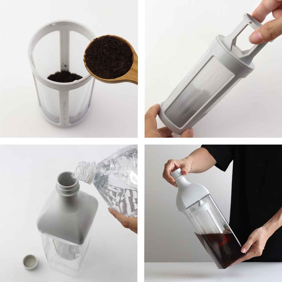 ハリオ カークコーヒーボトル 1L 8杯用 プラスチック ( HARIO 食洗機対応 冷水筒 水差し 麦茶ポット 水さし 日本製 横置き 縦置き コーヒーボトル 角型 熱湯 ストレーナー付き 水出し アイスコーヒー おしゃれ )