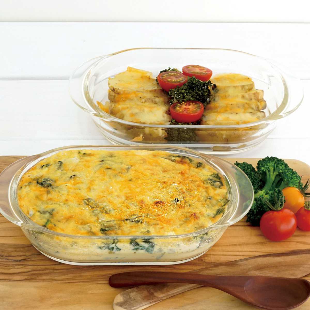 ハリオ グラタン皿 21cm 耐熱ガラス 2個入り ( HARIO 食洗機対応 電子レンジ対応 オーブン対応 ガラス 耐熱皿 耐熱容器 日本製 耐熱 くっつきにくい 耳付き オーバル 楕円 積み重ね 省スペース おしゃれ )