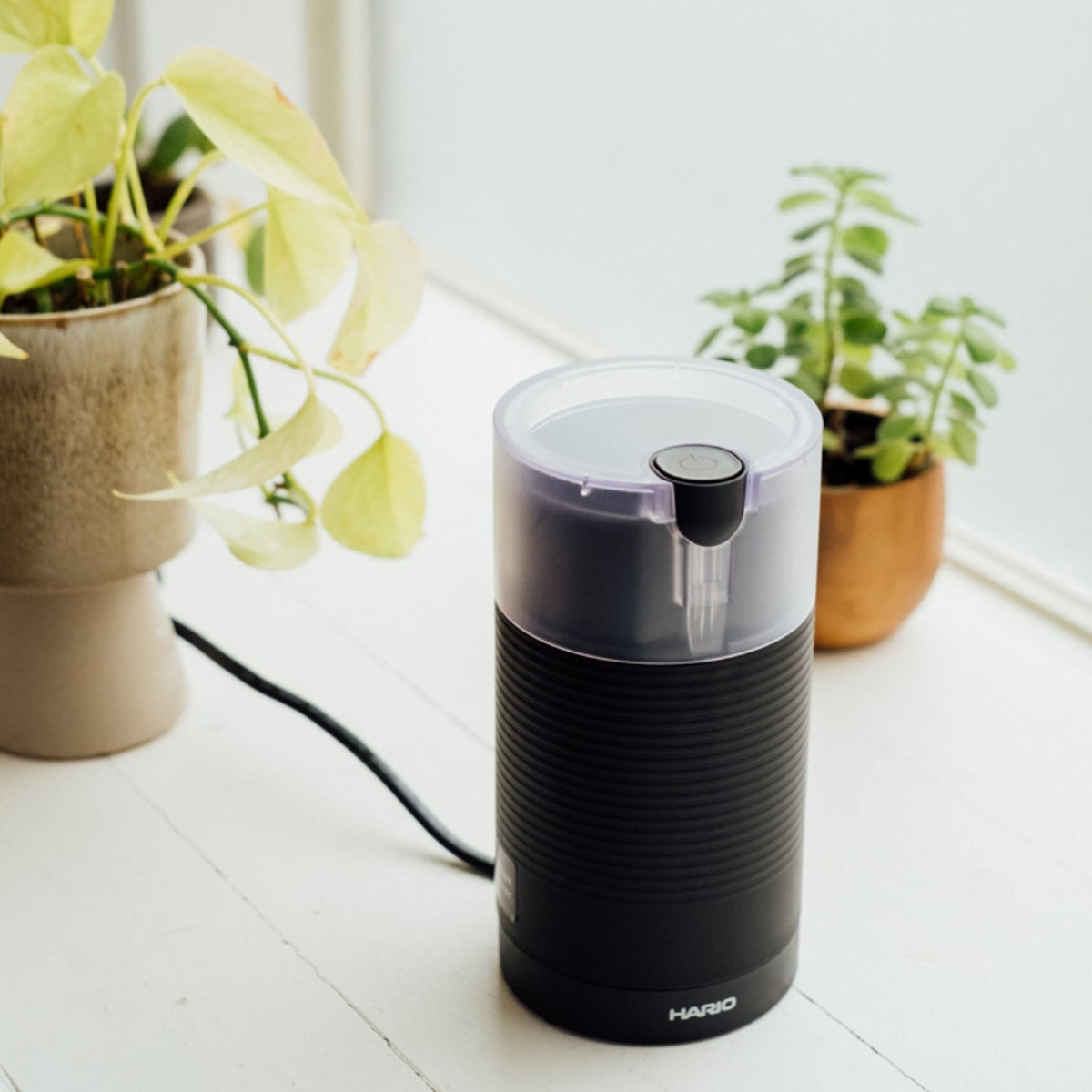 ハリオ コーヒーミル 電動 ステンレス ( ミル 電動ミル 電動コーヒーミル コンパクト コーヒー 珈琲 ドリップ 粗さ調節 シンプル 安全設計 おしゃれ ) 【ホワイト】 ホワイト