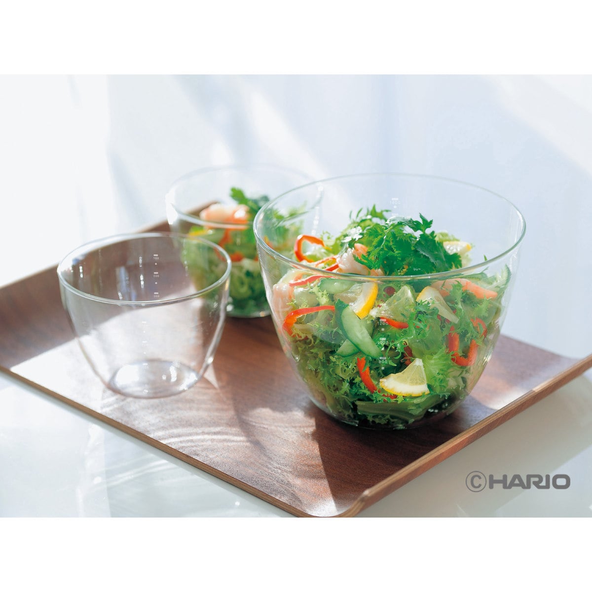 HARIO ハリオ 保存容器 カルボウル 耐熱ガラスkaruボウル 2個セット ( ボウル 耐熱ガラス ガラス 電子レンジ対応 食洗機対応 オーブン対応 日本製 耐熱容器 容器 ガラス容器 ガラスボウル メモリ付き 軽量 食器 900ml 1600ml )