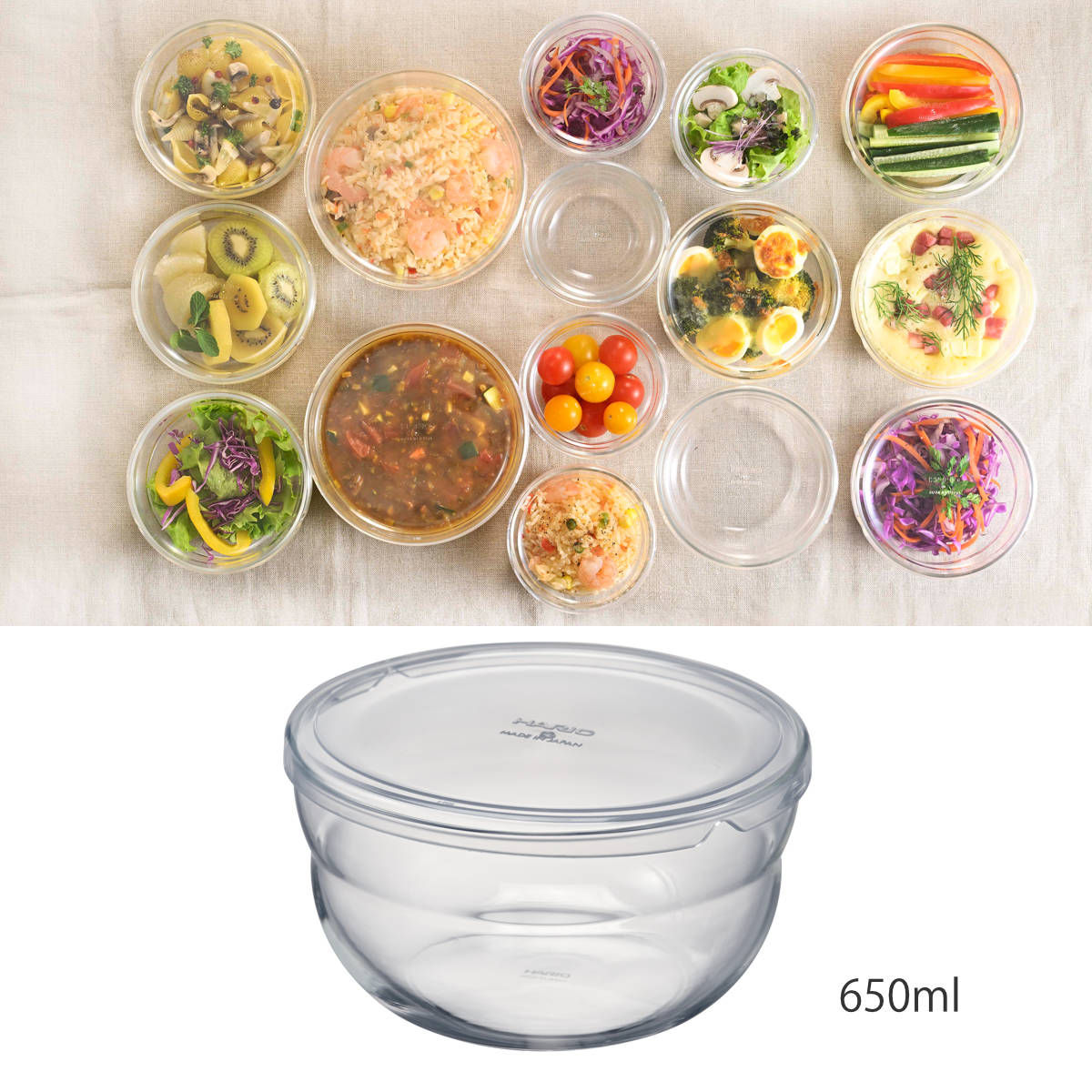 HARIO ハリオ 保存容器 ボウルップ 耐熱ガラス保存ボウル 650 ( ボウル 耐熱ガラス ガラス 電子レンジ対応 食洗機対応 オーブン対応 日本製 耐熱容器 蓋つき 保存 容器 食品保存 ガラス容器 ガラス保存容器 BPAフリー フタ )