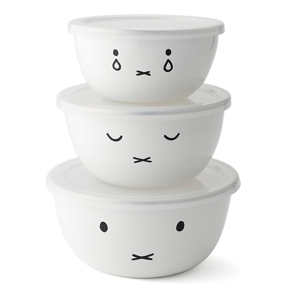 ボウル 3点セット(14cm+16cm+18cm) 富士ホーロー ミッフィーフェイス ミキシングボール ( HoneyWere ハニーウェア ミッフィー ボウルセット ふた付き ボール 琺瑯ボウル 調理ボウル 蓋付き おしゃれ miffy 保存容器 製菓道具 )