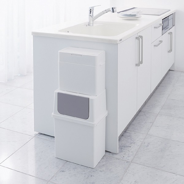 ゴミ箱 17L フロントオープン ふた付き スリム ベーシックダスト ( ごみ箱 17リットル キッチン ダストボックス 分別 シンプル スタッキング 積み重ね 角型 ペール フタ付き ごみばこ フロントオープンダスト 薄型 棚下 ) 【ホワイト】 ホワイト