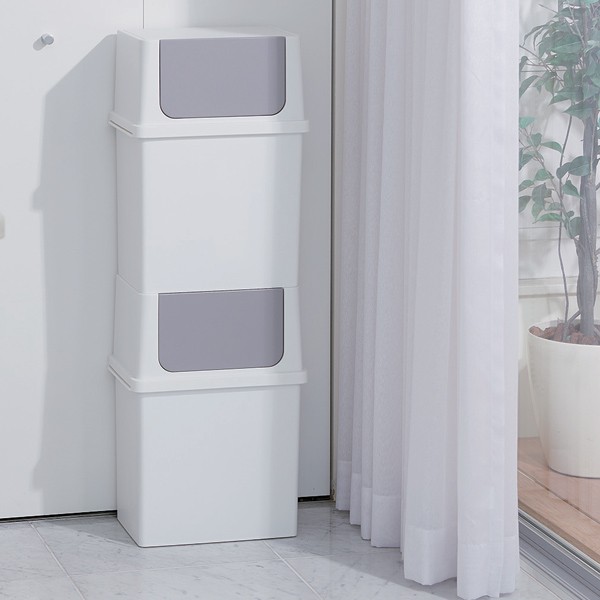 ゴミ箱 17L フロントオープン ふた付き スリム ベーシックダスト ( ごみ箱 17リットル キッチン ダストボックス 分別 シンプル スタッキング 積み重ね 角型 ペール フタ付き ごみばこ フロントオープンダスト 薄型 棚下 ) 【ホワイト】 ホワイト