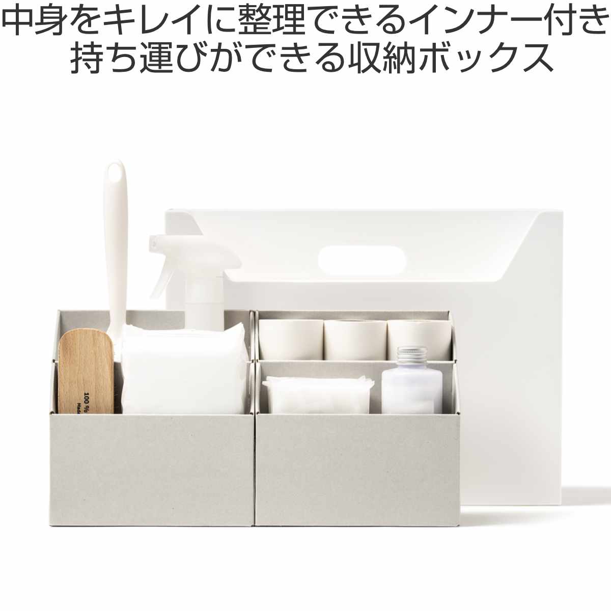収納ボックス 持ち運びが出来る収納ボックス インナーM2個セット ( 収納ケース ファイルボックス 収納 仕切り ボックス デスク周り 小物収納 日本製 ファイルスタンド インナーケース 小分け 整理 文房具 持ち運び おしゃれ ) 【オールホワイト】 オールホワイト