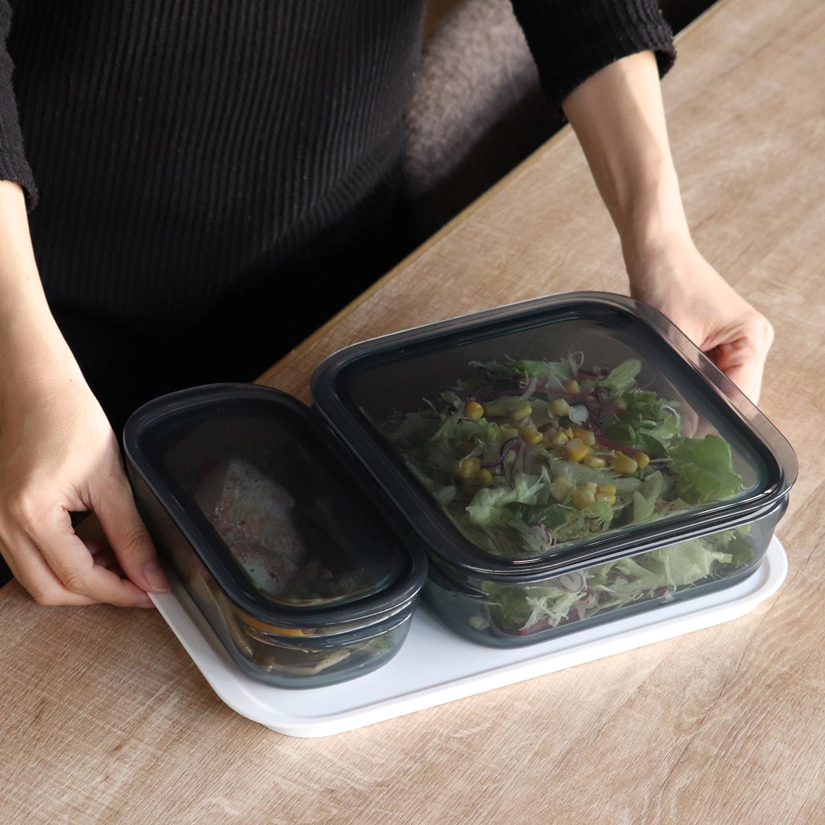 収納トレー 調理ができる保存容器 Lサイズ ( 日本製 トレー 専用トレー トレー単品 トレイ like-it ライクイット 調理ができる保存容器用 収納トレイ プレート お盆 整理 整頓 整列 冷蔵庫内 冷凍庫内 収納 )