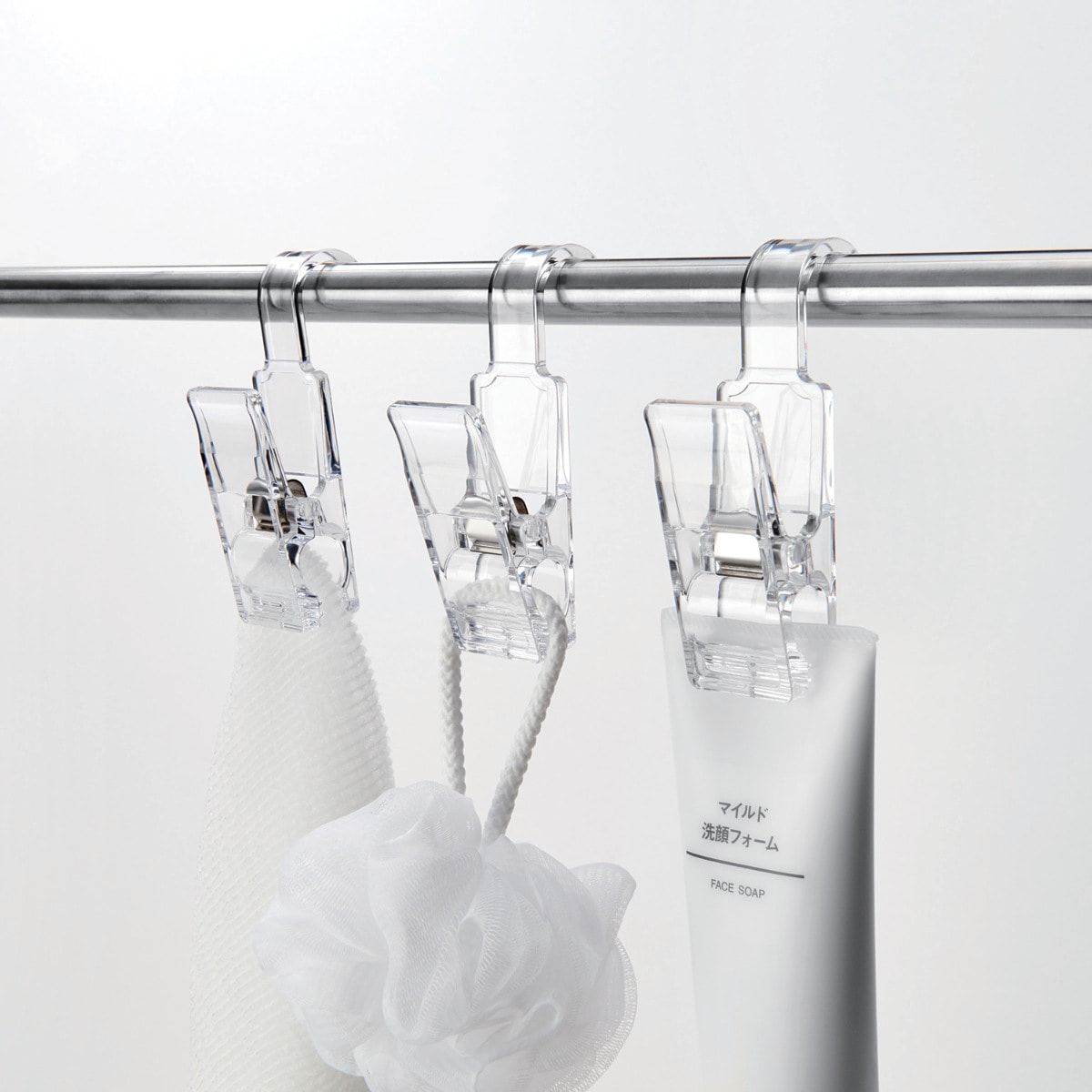 クリップ ハンギングクリップ ライクイット 2個入 ( チューブクリップ セット 洗面所 浴室 収納 お風呂 引っ掛け 吊り下げ フック フッククリップ タオルバー キッチン 洗面収納 洗面所収納 お風呂収納 小物収納 フック付 ) 【クリア】 クリア