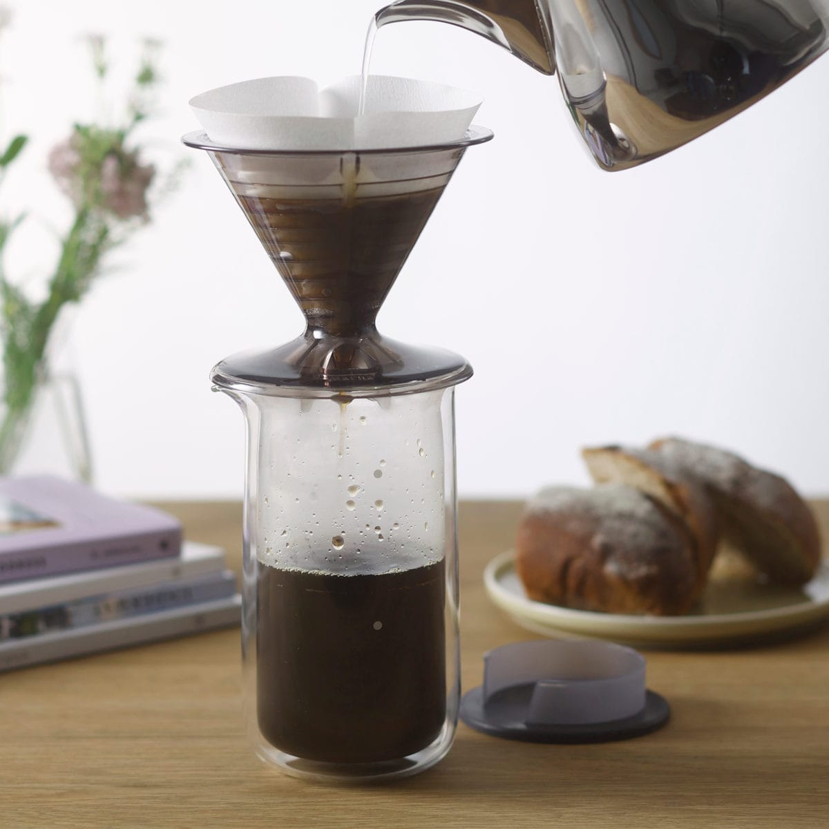 marna マーナ Readyto ダブルウォールカラフェ 530mL K794 ( 冷水筒 530ml 電子レンジ対応 耐熱 ガラス ピッチャー 食洗機対応 蓋付き 保温 保冷 おしゃれ かわいい コーヒーサーバー ティーポット サーバー )