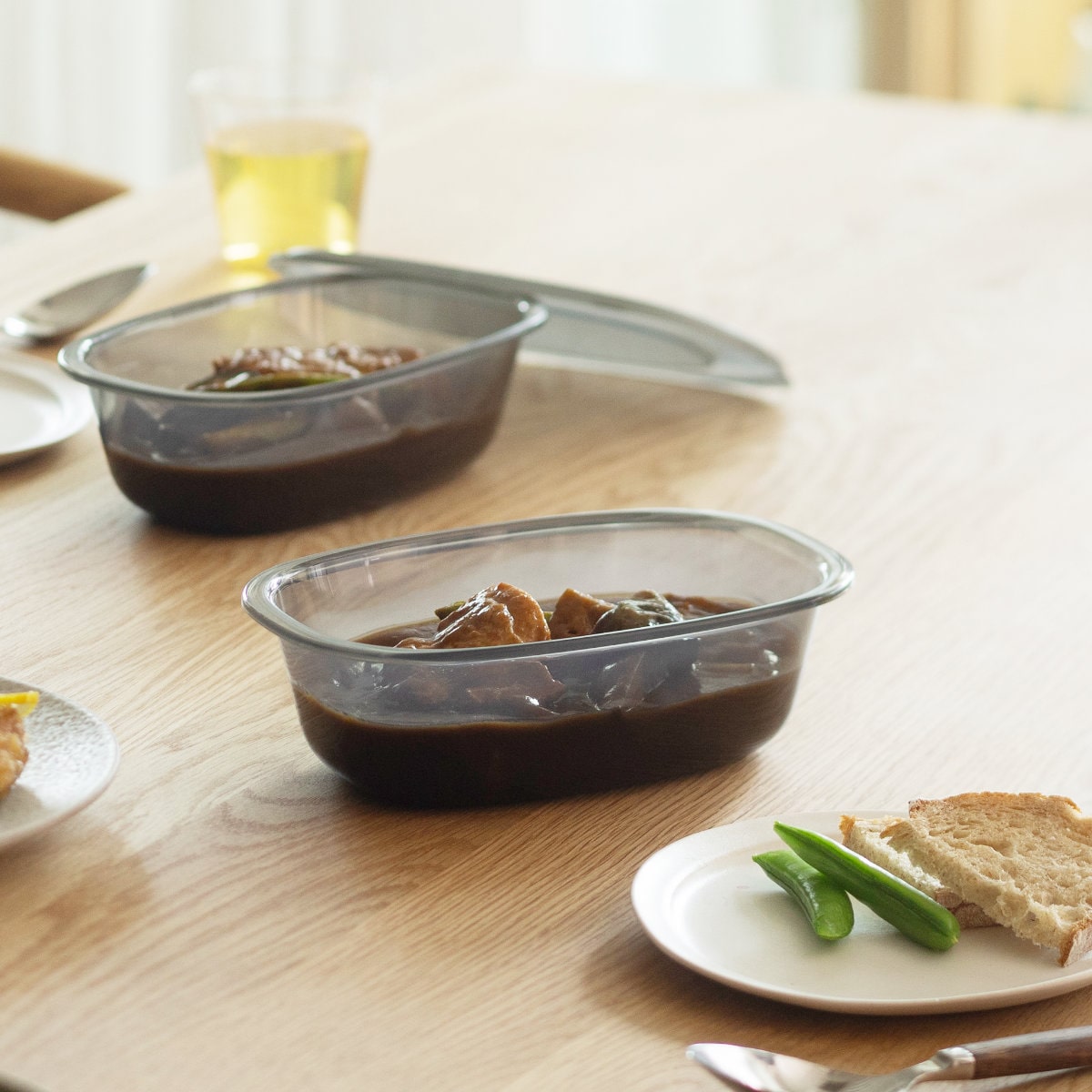 marna マーナ うつわにもなる保存容器 650mL 2個入り K832 ( 密閉 食洗機対応 電子レンジ対応 冷凍 キッチン 積み重ね スタッキング 収納 シンク下 ワンタッチ 保存 容器 軽量 ) 【ダークグレー】 ダークグレー