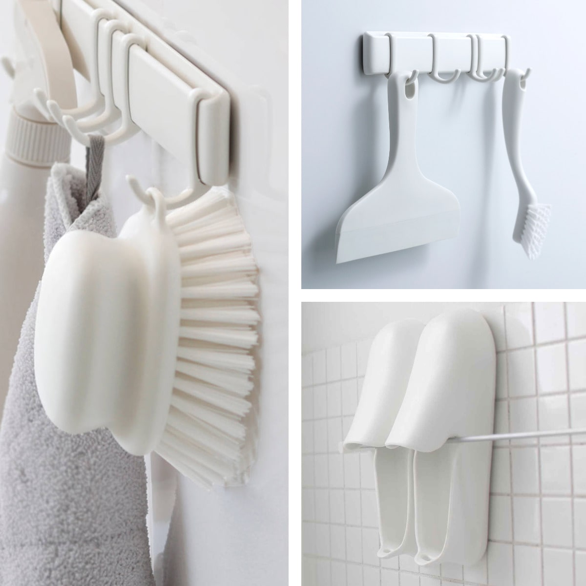 marna マーナ お風呂の掃除 4点セット W671 W672 W677 W678 ( バスブラシ 風呂清掃 バス清掃 掃除 清掃 床 壁 バス用品 掃除用具 タイル お風呂 ブラシ たわし グレー ホワイト ) 【ホワイト】 ホワイト