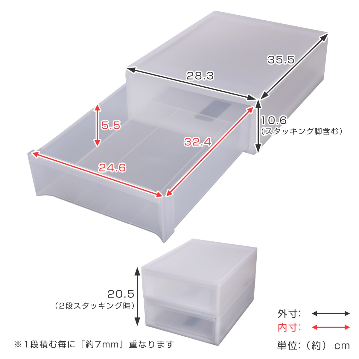 収納ケース スタックシステムケース A4サイズ S 約 幅28.3×奥行35.5×高さ10.6cm 5個セット ( 収納 引き出し ケース 小物 小物入れ 卓上 文房具 ワイシャツ デスク クローゼット キッチン 積み重ね 収納ボックス プラスチック )