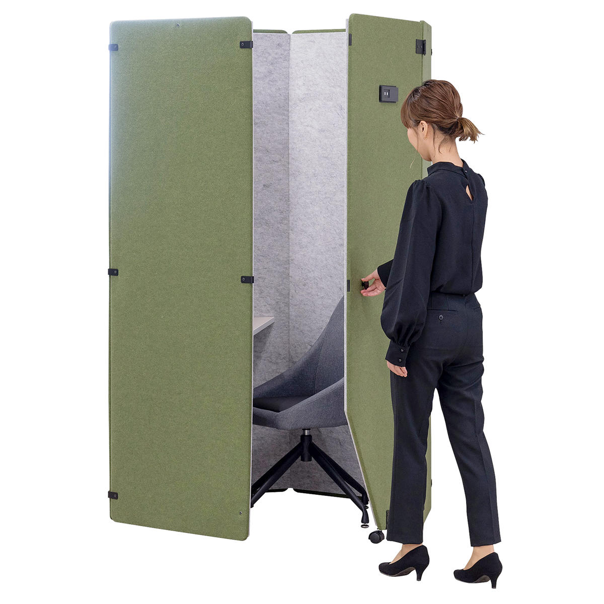 吸音ブース用ドア オフィスブース ハニカムドア REMUTE ( 間仕切り 衝立 パーテーション 吸音ブース用 パーツ 扉 ドア キャスター付き 吸音 ボックス オフィス リモートワーク ブース 個室 テレワーク Web会議 ついたて 追加パーツ ) 【グリーン】 グリーン