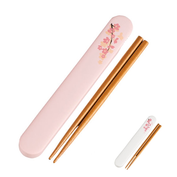 箸&箸箱セット スライド式 SAKURA HAKOYA 18cm カトラリー ( 箸 箸箱 お箸 はし ケース スライド 携帯用カトラリー 和風 和柄 さくら お花柄 桜 ランチグッズ お弁当グッズ ) 【 ピンク 】 ピンク
