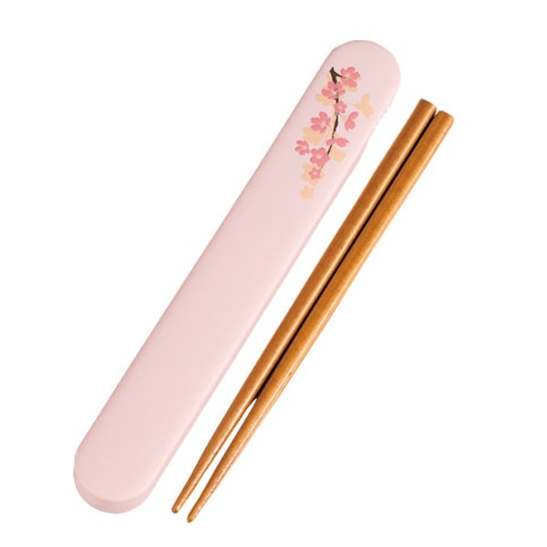 箸&箸箱セット スライド式 SAKURA HAKOYA 18cm カトラリー ( 箸 箸箱 お箸 はし ケース スライド 携帯用カトラリー 和風 和柄 さくら お花柄 桜 ランチグッズ お弁当グッズ ) 【 ピンク 】 ピンク
