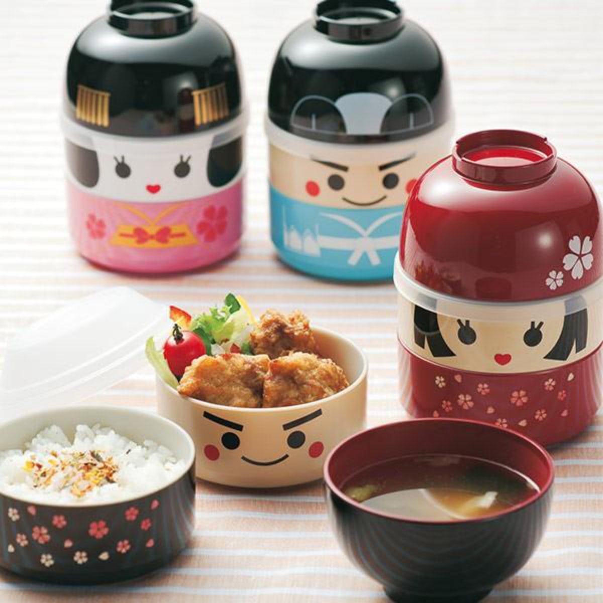 お弁当箱 2段 お椀付き こけし弁当 440ml ランチボックス イチロー ( 二段 レンジ対応 食洗機対応 二段弁当箱 こけし スープカップ付き こけし二段弁当 レンジOK 食洗機OK シール蓋 ふんわり ふわっと ドーム型 ) 【イチロー】 イチロー