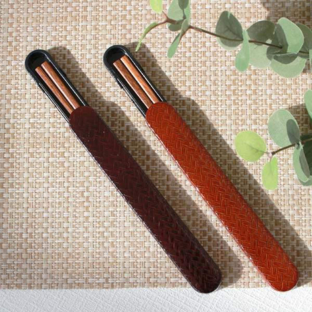 箸&箸箱セット スライド式 箸 箸箱 HAKOYA あじろ 18cm 溜 ( スライド 和風 箸箱セット カトラリー 大人 日本製 お箸 はし 木製 天然木 お弁当用 給食 お弁当 弁当 おしゃれ レトロ 和 ) 【溜】 溜