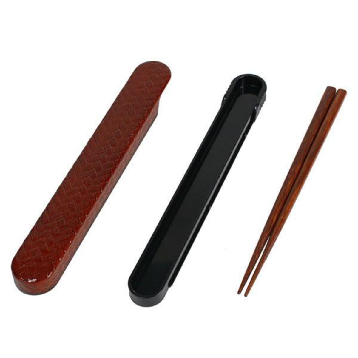 箸&箸箱セット スライド式 箸 箸箱 HAKOYA あじろ 18cm 溜 ( スライド 和風 箸箱セット カトラリー 大人 日本製 お箸 はし 木製 天然木 お弁当用 給食 お弁当 弁当 おしゃれ レトロ 和 ) 【溜】 溜