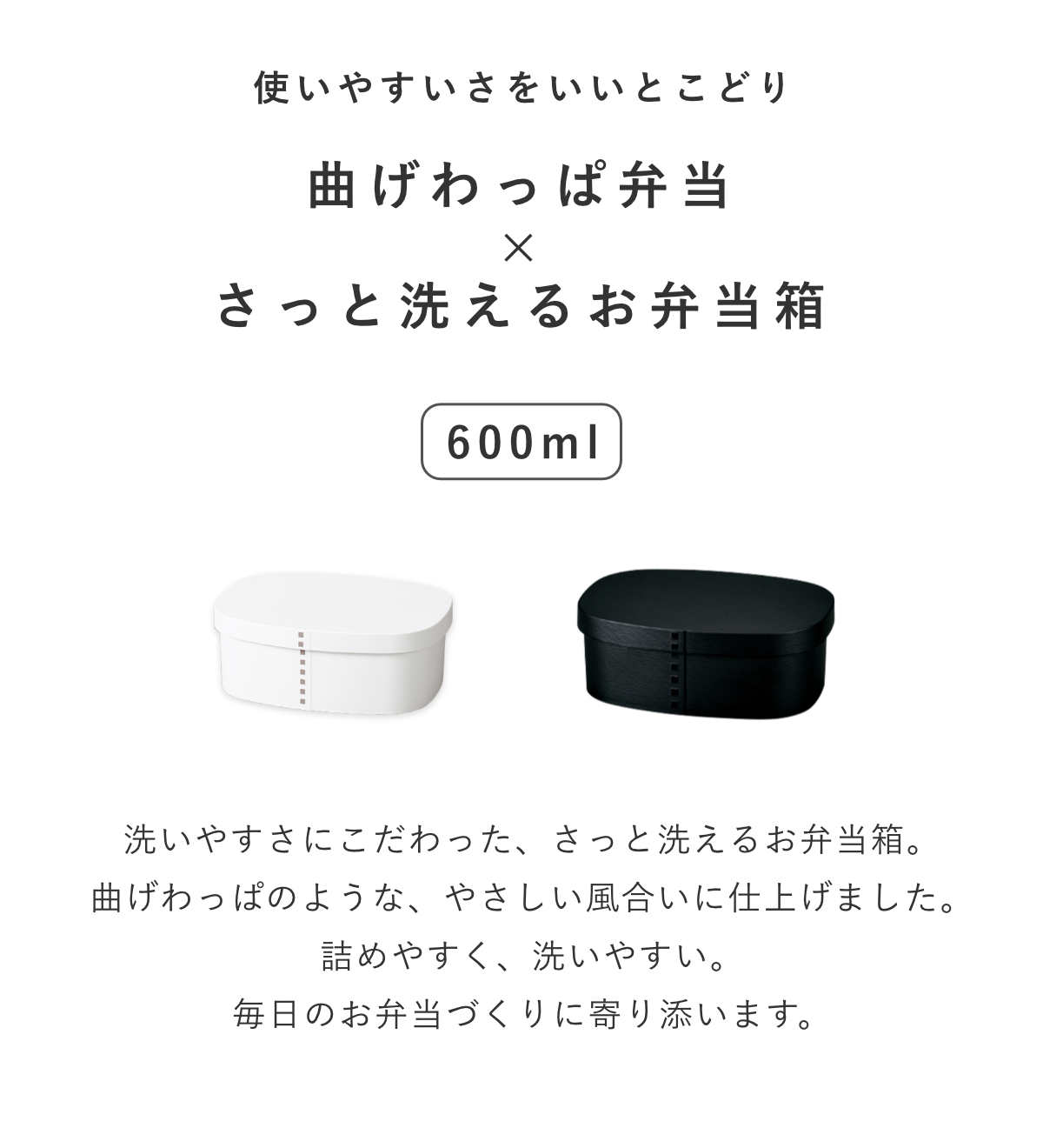 弁当箱 さっと洗えるわっぱ弁当 600ml モノトーン ( 日本製 食洗機対応 抗菌 曲げわっぱ弁当箱 曲げわっぱ風 わっぱ弁当箱 弁当 一段弁当箱 食洗機OK レンジOK 一段 ホワイト ブラック ) 【マットホワイト】 マットホワイト