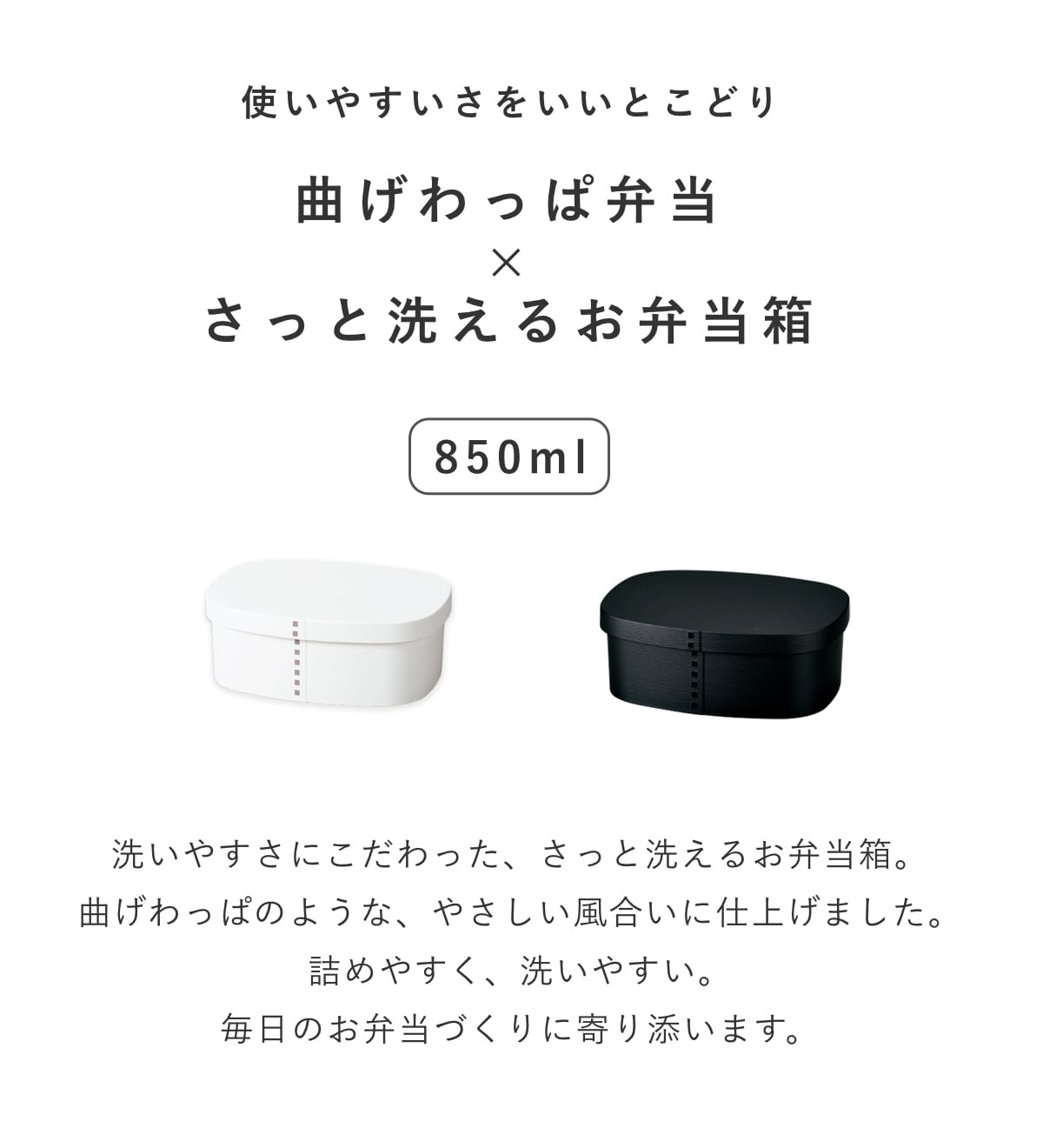 弁当箱 さっと洗えるわっぱ弁当 850ml モノトーン ( 日本製 食洗機対応 抗菌 曲げわっぱ弁当箱 曲げわっぱ風 わっぱ弁当箱 弁当 一段弁当箱 食洗機OK レンジOK 一段 ホワイト ブラック ) 【マットホワイト】 マットホワイト
