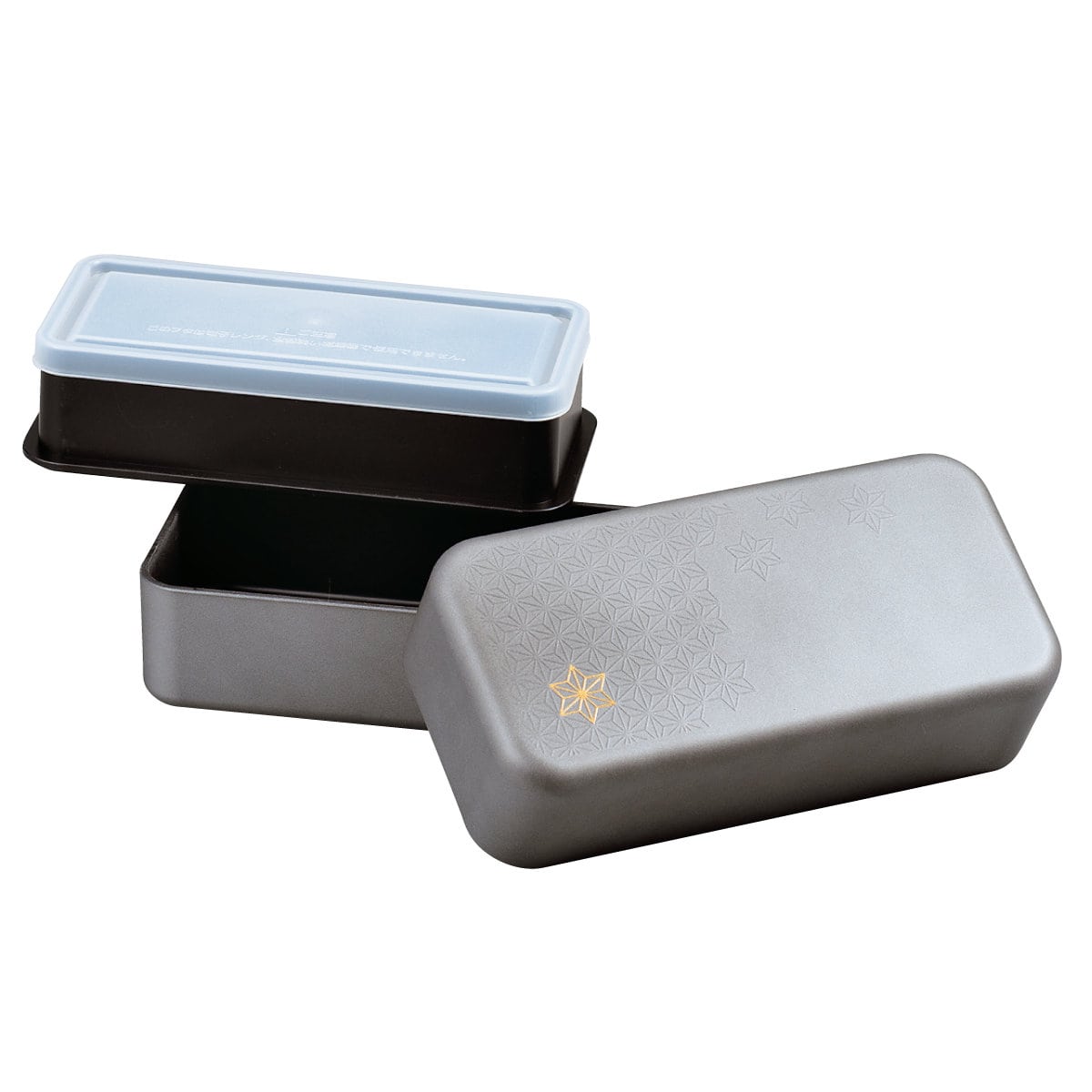 弁当箱 910ml 2段 長角コンビニ弁当 銀研・黒炭 ( 食洗機対応 レンジ対応 和風 お弁当箱 ランチボックス 日本製 食洗機OK レンジOK 弁当 お弁当 入れ子式 和柄 和デザイン ) 【銀研麻の葉】 銀研麻の葉