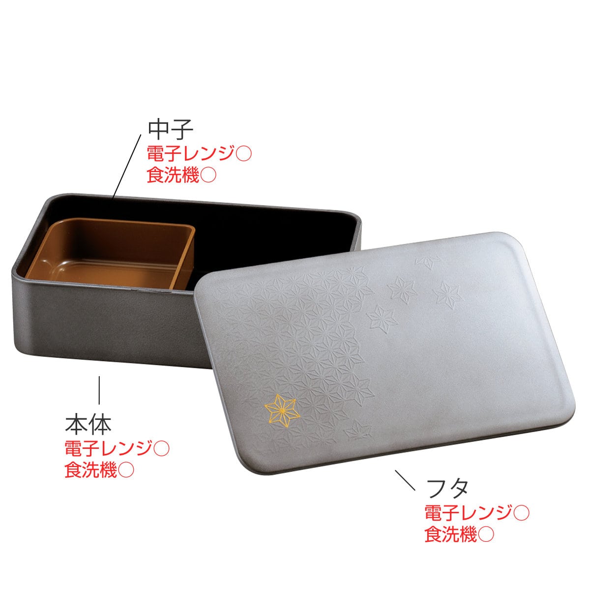 弁当箱 800ml 一段ランチ ( 食洗機対応 レンジ対応 和風 お弁当箱 ランチボックス 日本製 食洗機OK レンジOK 弁当 お弁当 入れ子式 和柄 和デザイン ) 【銀研麻の葉】 銀研麻の葉