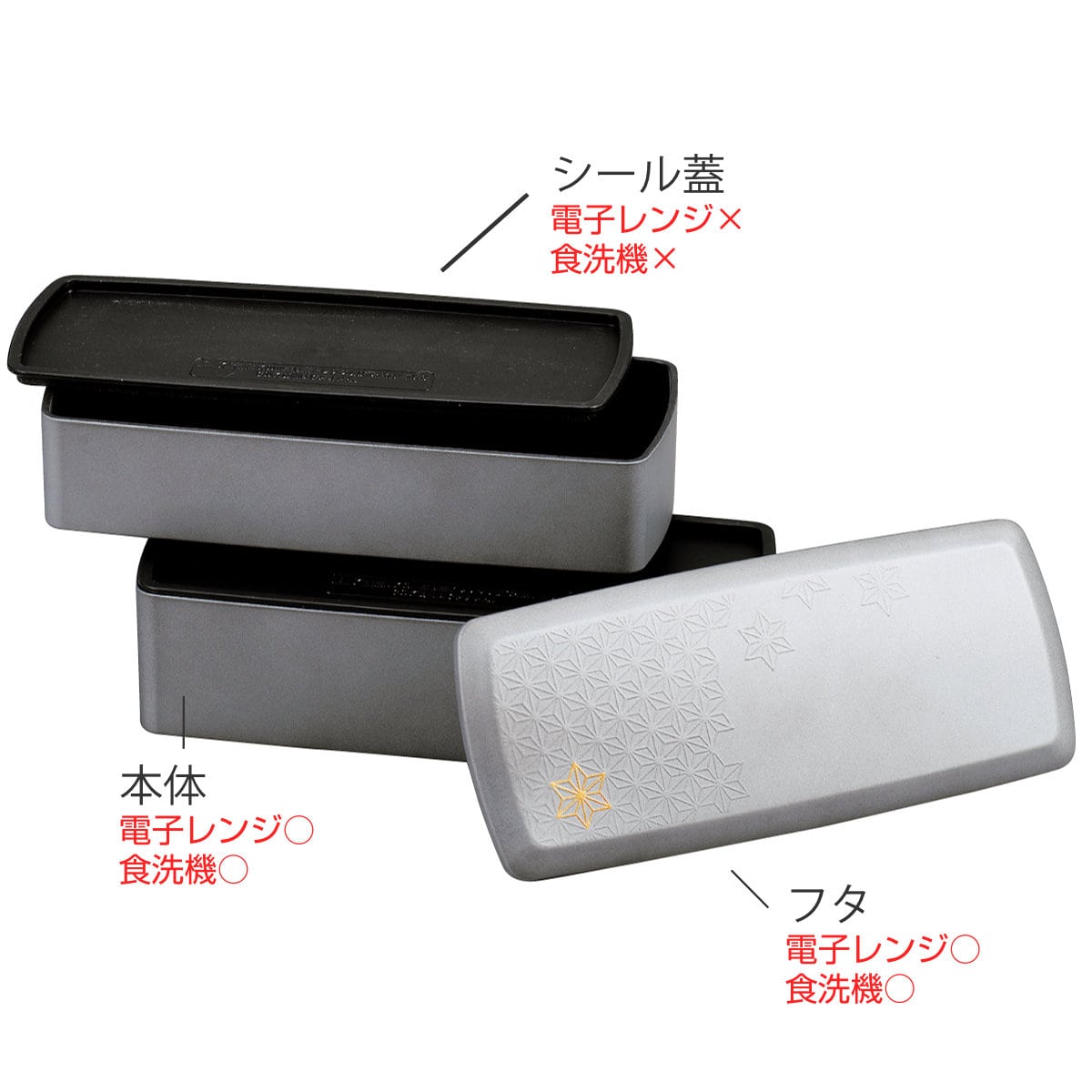 弁当箱 1030ml 二段ランチ ( 食洗機対応 レンジ対応 和風 お弁当箱 ランチボックス 日本製 食洗機OK レンジOK 弁当 お弁当 入れ子式 和柄 和デザイン ) 【銀研麻の葉】 銀研麻の葉