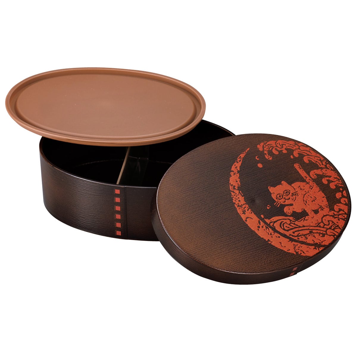 弁当箱 800ml 曲げわっぱ一段弁当 大 篆刻紋 ( 食洗機対応 レンジ対応 和風 お弁当箱 ランチボックス 日本製 食洗機OK レンジOK 弁当 お弁当 曲げわっぱ風 和柄 和デザイン ) 【猫波】 猫波