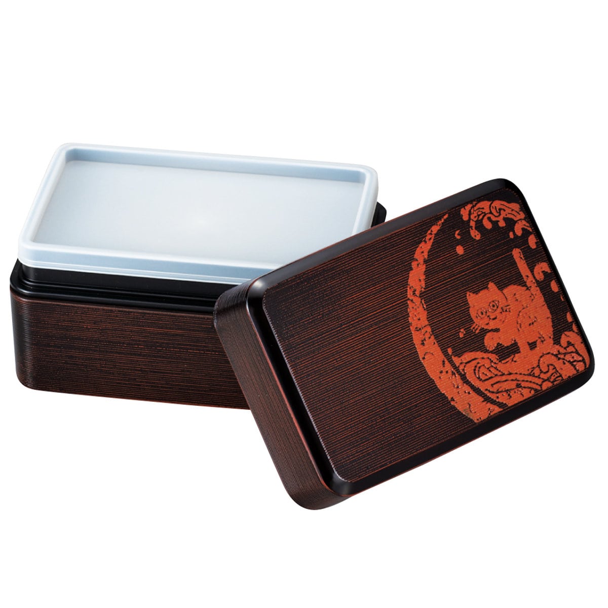 弁当箱 750ml 2段 大和千筋弁当 篆刻紋 ( 食洗機対応 レンジ対応 和風 お弁当箱 ランチボックス 日本製 食洗機OK レンジOK 弁当 お弁当 曲げわっぱ風 和柄 和デザイン ) 【猫波】 猫波