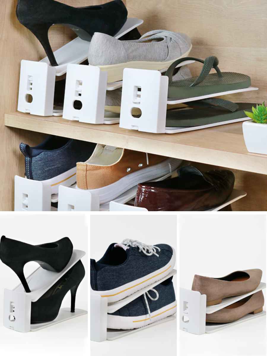 靴ホルダー 高さ調整可 10個セット ( 下駄箱 靴 ホルダー 10個 玄関 下駄箱収納 靴収納 玄関収納 省スペース スリム 高さ調節可能 シューズホルダー 靴スタンド 下駄箱整理 靴箱 整理 日本製 )