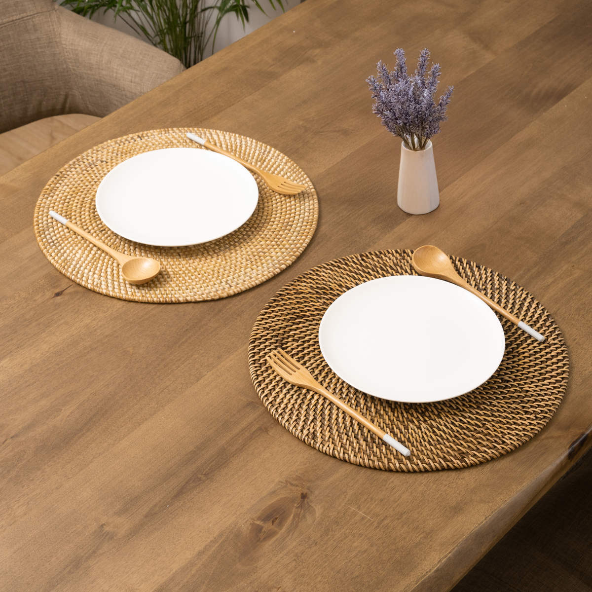 ランチョンマット 4枚セット ラタン プレイスマット ラウンド 円形 ( ティセコ おしゃれ 大きめ ランチマット プレースマット 藤 手編み 天然素材 ナチュラル インテリア 丸 36cm テーブルウェア ティーマット ) 【WHITE】 WHITE