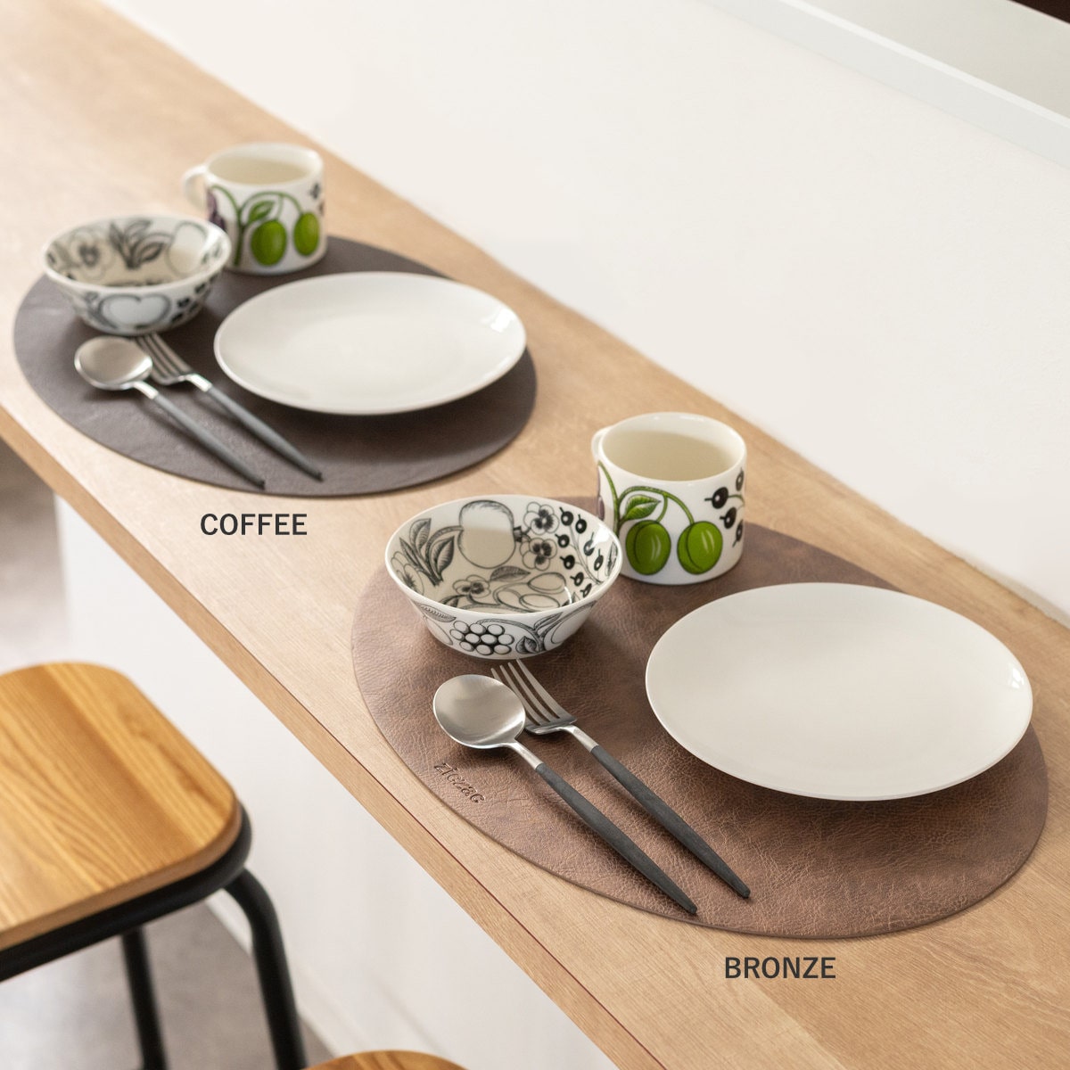 ランチョンマット レザー ランチョンマット ziczac トロジャ 楕円形 ( ジックザック おしゃれ オーバル TROJA 人工皮革 拭ける 45×33cm ランチマット プレイスマット レザー調 ) 【COFFEE】 COFFEE