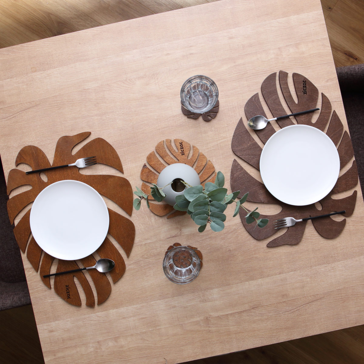 コースター 木製 ZICZAC BIRCH Coaster Monstera ( ジックザック 木製コースター ウッドコースター グラスマット コップ受け 天然木 木 バーチ材 モンステラ ナチュラル インテリア ) 【WENGE】 WENGE