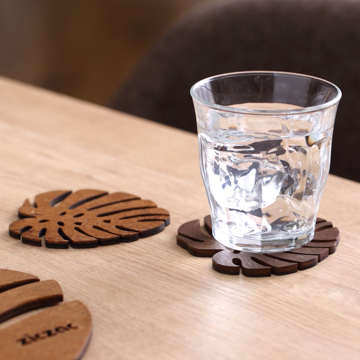 コースター 木製 ZICZAC BIRCH Coaster Monstera ( ジックザック 木製コースター ウッドコースター グラスマット コップ受け 天然木 木 バーチ材 モンステラ ナチュラル インテリア ) 【WENGE】 WENGE