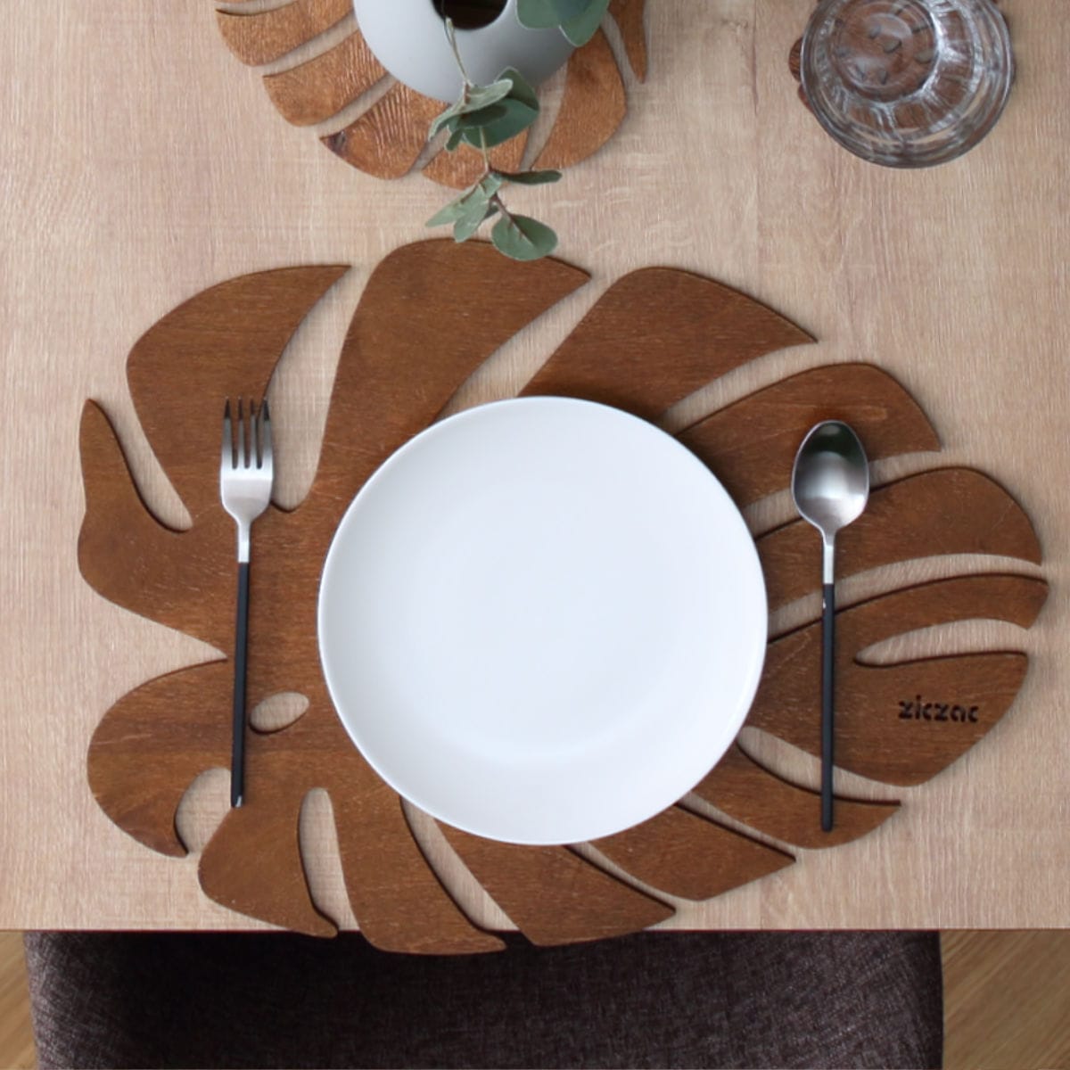 ランチョンマット 木製 ZICZAC BIRCH Placemat Monstera ( ジックザック 木製マット プレイスマット ランチマット 天然木 木 バーチ材 モンステラ ナチュラル インテリア 45×33cm ) 【WALNUT】 WALNUT