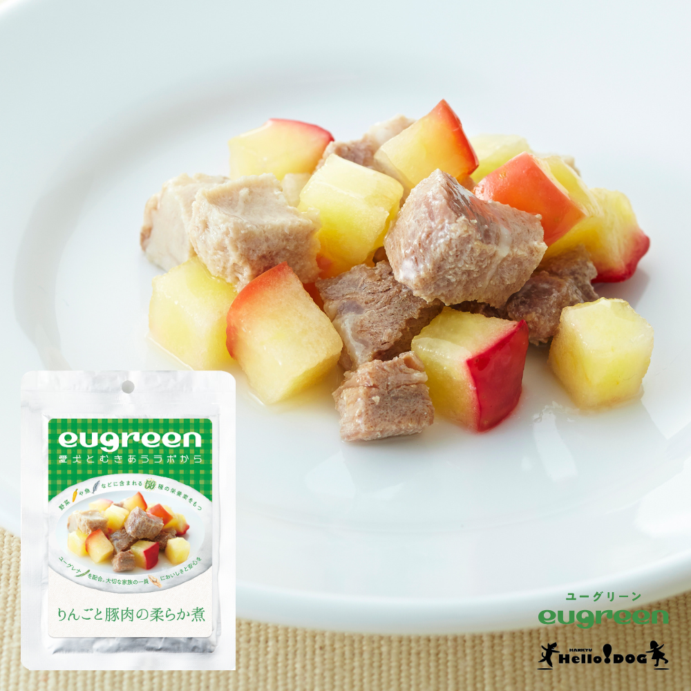 【eugreen】 ユーグリーン リンゴと豚肉の柔らか煮 100g ［ハロードッグ公式］ 獣医師会推奨 ユーグレナ配合 ドッグフード ウェットフード 国産 レトルト 日本製 水分補給 栄養 トッピング 無添加