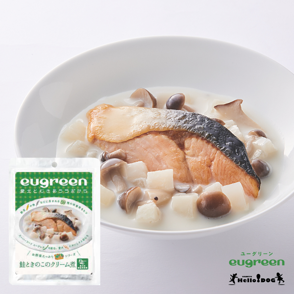 【eugreen】 ユーグリーン 鮭ときのこのクリーム煮 100g  ［ハロードッグ公式］ 獣医師会推奨 ユーグレナ配合 ドッグフード ウェットフード 国産 レトルト 日本製 着色料無添加 香料無添加 酸化防止剤無添加
