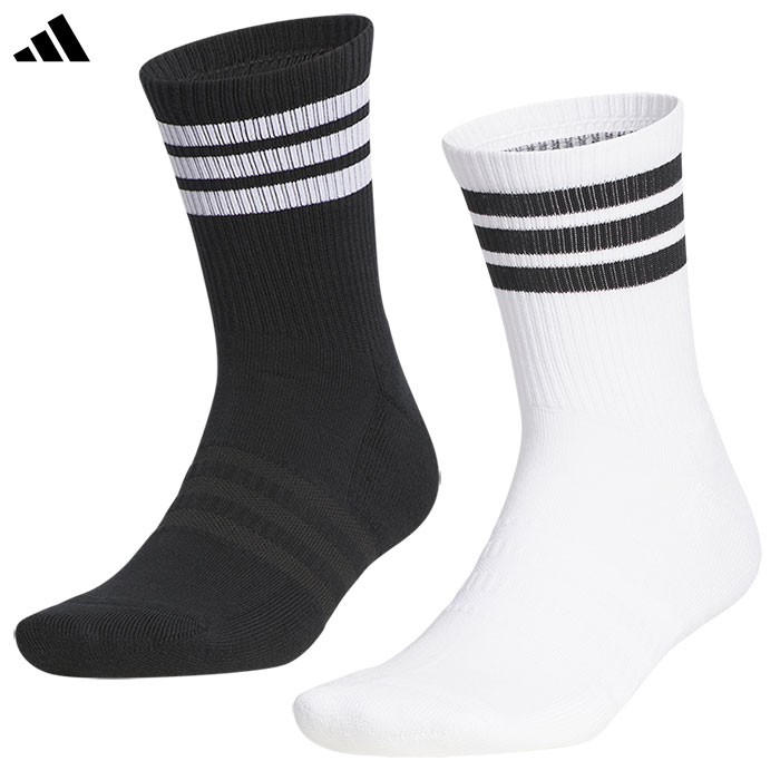 アディダス ハーフクルー丈 スリーストライプス クッションソックス KRP20 メンズ 靴下 ゴルフウェア 2025春夏モデル adidas 日本正規品
