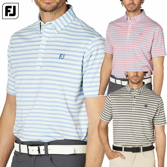 フットジョイ ヘザーストライプ半袖ボタンダウンシャツ FJ-F25-S11 メンズ ゴルフウェア FOOTJOY 2025春夏モデル 日本正規品