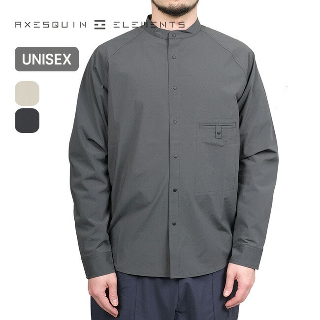 AXESQUIN ELEMENTS アクシーズクインエレメンツ ソフトシェルのバンドカラーシャツ ケシズミイロ 三