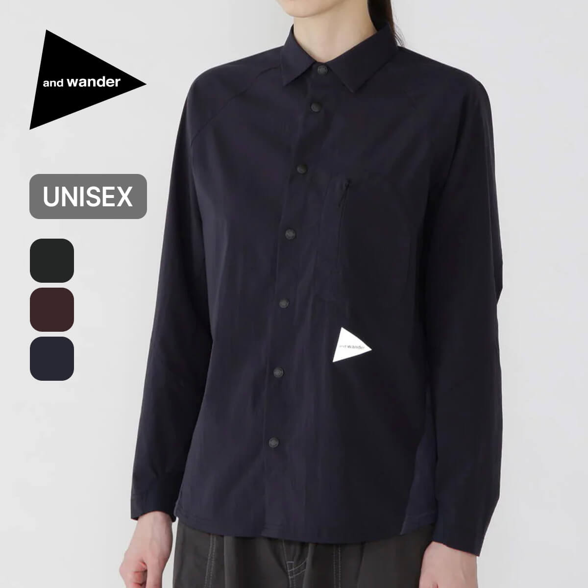 and wander アンドワンダー フリースベースLSシャツ ネイビー WM
