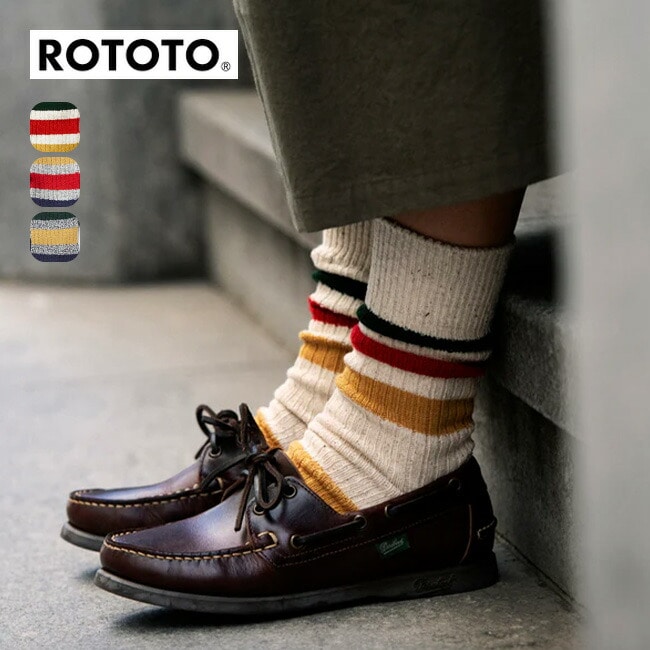 ROTOTO ロトト パークストライプクルーソックス D.グレー S(23-25cm)