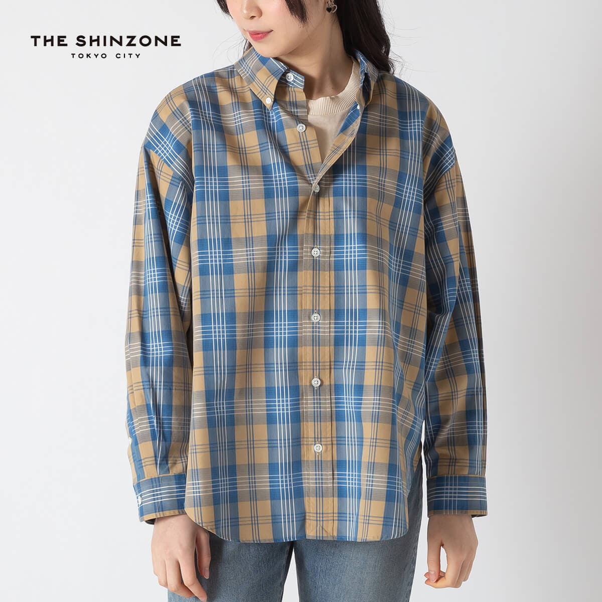 THE SHINZONE ザ シンゾーン チェックダディシャツ ブルー RS